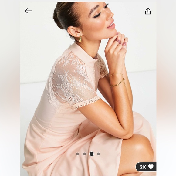 Liquorish lace detail midi dress in pale pink - Picture 3 of 7